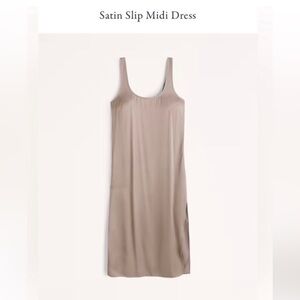 NEW Abercrombie & Fitch Midi Satin Sleeveless Slip Dress Womens XL in Taupe/Tan